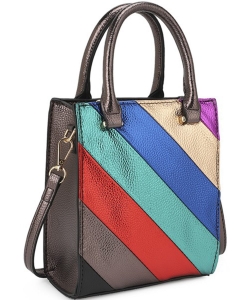 Rainbow Striped Colored Crossbody Top Handle Bag PMKUW-20351 COFFEE